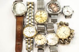 A collection of eight gentleman's wrist watches, brands include: Seiko, Oriosa, Avia,