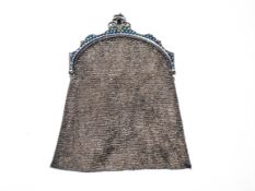An early 20th century Continental silver, enamel and marcasite mesh evening bag or purse,