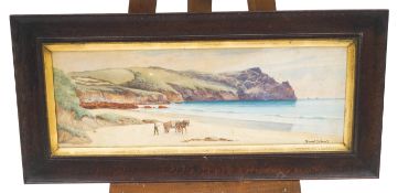 Ernest Stuart, coastal scene with a figure, horse and cart. Watercolour. Signed lower right 74.