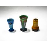 Three Shelley ribbed vases, green printed factory marks to base, tallest 12.