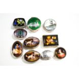 Ten various modern silver and enamel pill boxes