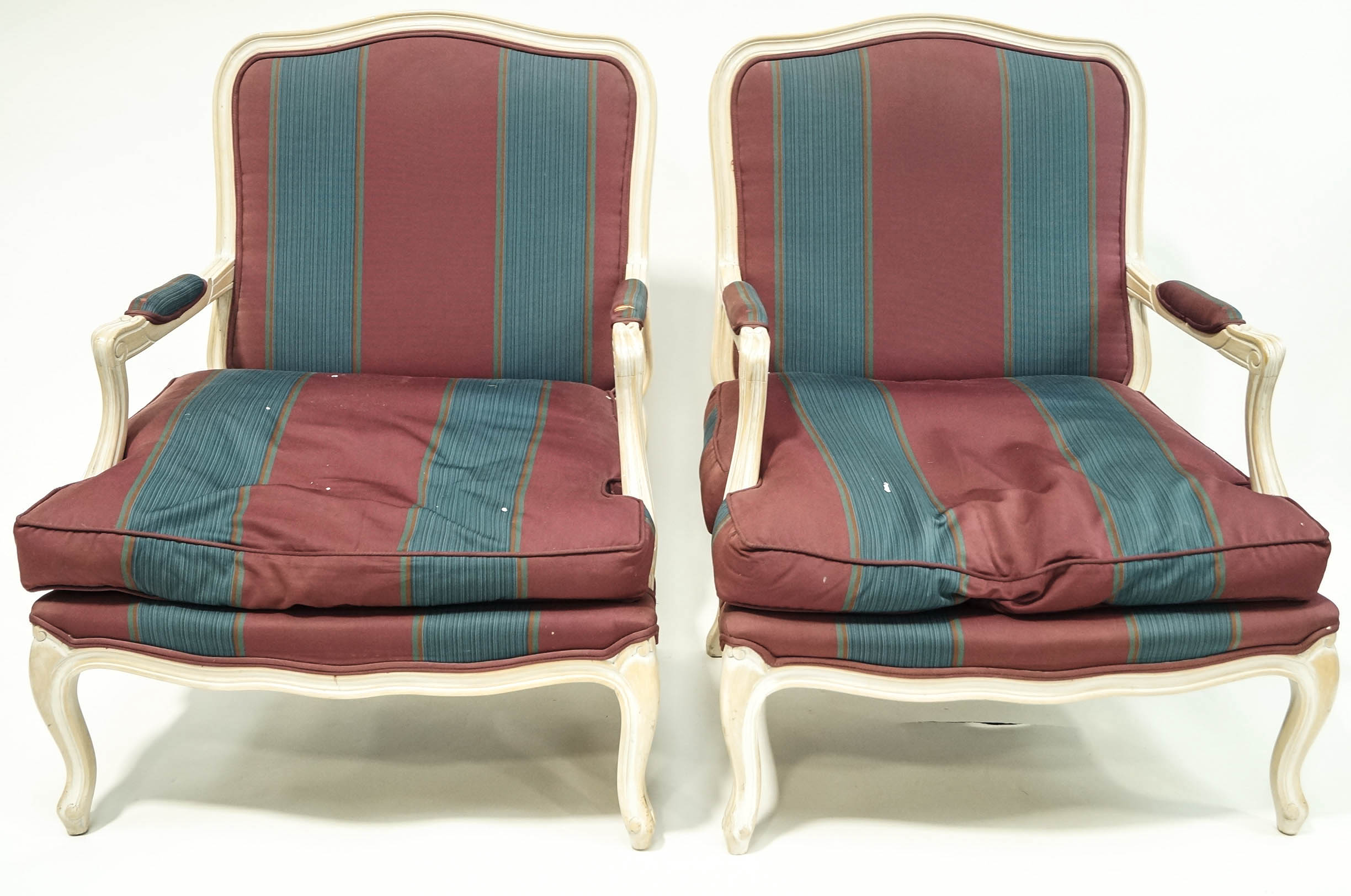 A pair of French style armchairs with limed frames and cabriole legs. - Image 3 of 3