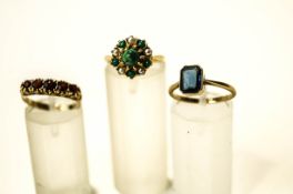 Three 9 carat gold stone set dress rings, 6.