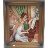 A reproduction oil on canvas of Renoirs 'Girls at the Piano' within a gilt frame,