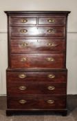 A 19th Century mahogany chest on chest, of two short over six long drawers,
