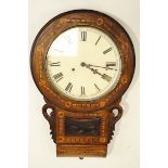 A 19th Century marquetry inlaid drop dial wall clock,