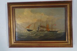English School, 19th/20th Century, Steam Ship on choppy waters, Oil on Board Monogram 'H.S.