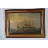 English School, 19th/20th Century, Steam Ship on choppy waters, Oil on Board Monogram 'H.S.