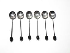 A set of six silver 'bean end' coffee spoons, hallmarked Birmingham 1956 by A Price & Co Ltd,