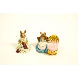 A Royal Doulton Bunnykins figure 'Busy Needles' and a Beswick Beatrix Potter figure 'Hunca Munca',