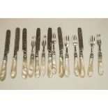 A matched set of seven Victorian fruit knives and forks, by Martin Hall & Co, Sheffield 1859/60,