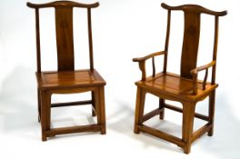 A pair of modern Chinese hardwood chairs