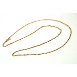 A long chain, of faceted belcher links, stamped '9ct' to the swivel,