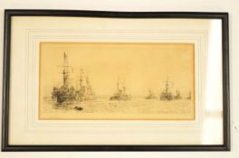William Lionel Wyllie (1851-1931) Ships on calm waters Etching Signed lower left 22.