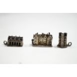 Three rare Guild of Handicrafts silver architectural charms, comprising Market Hall,