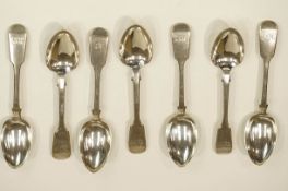 A matched set of six Victorian silver dessert spoons, by William Eley, London 1842/44,