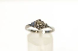 A diamond single stone platinum ring, the transitional cut calculated as weighing approximately 1.