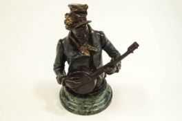 After Pietro Calvi, a cold painted bronze of a musician playing a banjo,