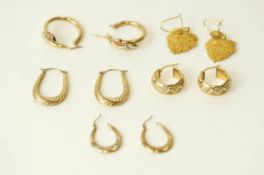 Four pairs of earrings, 9 carat gold or stamped '9ct'; 10.
