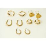 Four pairs of earrings, 9 carat gold or stamped '9ct'; 10.