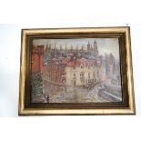 An oil on board Eton College from Barnes Pool Bridge paper label to verso,