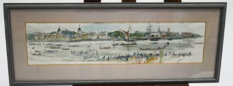 Peter Kent 'The Great River Race at Greenwich' pen and wash, 18 x 74cms,