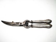 A pair of German .800 standard silver handled game shears or secateurs, German .