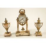 A 19th Century French veined marble and ormolu clock garniture, with classical mounts of swags,
