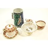 Various 19th century ceramics, including a lidded chocolate pot and saucer, a Minton cup,