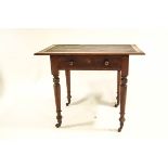 A Victorian mahogany writing table with single drawer and leather inset surface,