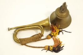 A brass bell, with clanger, 22cm high,