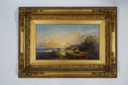 Joseph Horler (1809-1887) Coastal Scene with figures Oil on Panel signed lower left 29cm x 16cm