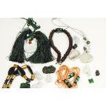 A collection of Jade and other hardstone items of jewellery,