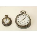 A silver open faced pocket watch,