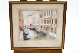 A 20th century watercolour of a Venetian waterway with Gondoliers, unsigned, 37.