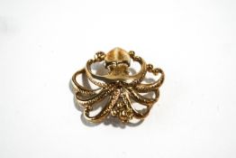 Ola Gorie, a 9 carat gold octopus brooch; 2.6 cm by 2.9 cm, 8.