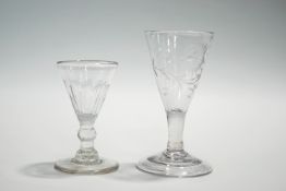 An early 19th Century ale glass, with later etched decoration, 11cm high,