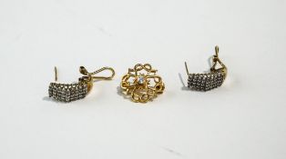 A pair of diamond hoop earrings, stamped '9k',