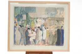 David Schneuer (1905 - 1988) Parisian Cafe Scene Colour lithograph Signed and numbered 268/250 76cm