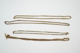 A collection of four 9 carat gold chains,