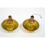 A pair of 1960's pale green glass ceiling lights
