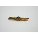 A late Victorian 9 carat gold bar brooch, with a turquoise and split pearl clover leaf motif, 4.