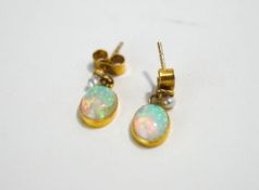 A pair of Opal and seed pearl drop earrings