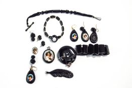 A small collection of Jet jewellery items,