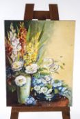 W H Austin (British, 20th Century) Stll Life study of flowers in vases Watercolour on card,