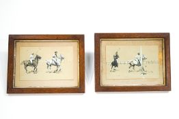 A pair of early 20th Century sketches of polo players, black wash and bodycolour, 24cm x 15cm,