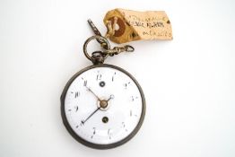 A silver verge alarm pocket watch, with French marks 1819-1838,