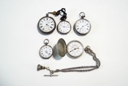 A collection of three pocket watches, two silver,