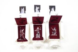 Three Swarovski crystal 'Masquerade' figures, Pierrot 1999, Columbine 2000, Harlequin 2001,