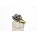 A 9 carat gold twenty nine stone diamond cluster ring, the brilliant cuts totalling approximately 0.